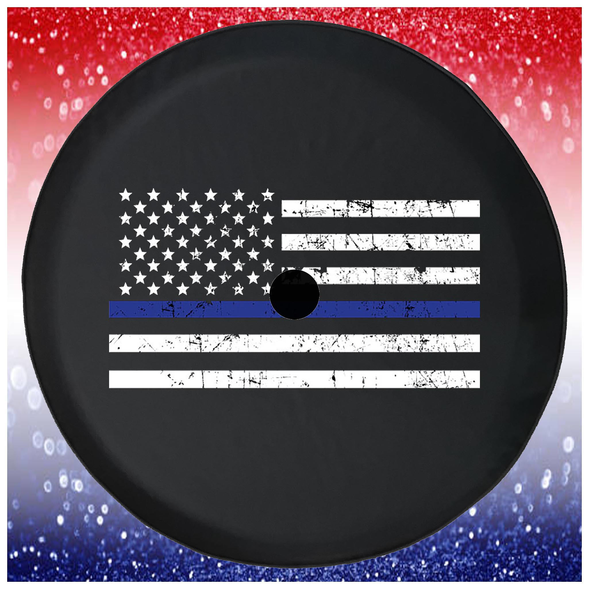 Large Spare Tire cover American Flag Police Black 35 Inch