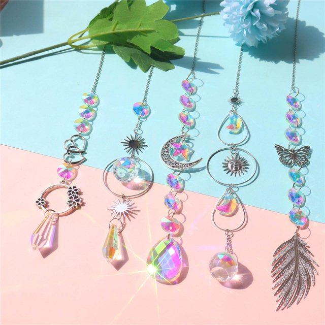 VONKY Crystal Wind Chime Hanging Sparkling Handmade Prisms Pendant C