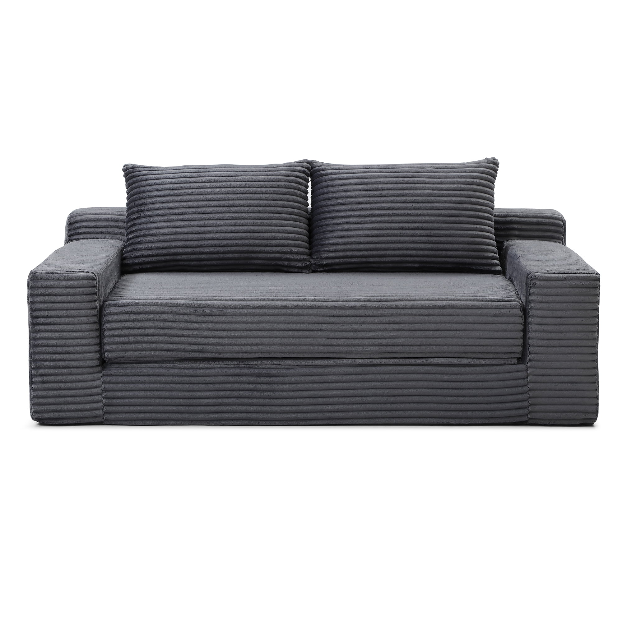 Foam Filling No Assembly Oversized 3-Seater Loveseat Sofa, 2-in-1 Convertible Folding Couch, Corduroy Floor Chaise Lounge Bed