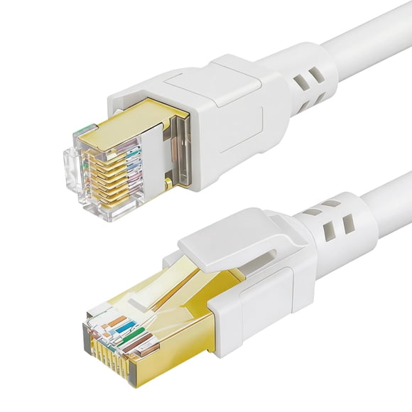 Cable Ethernet DDMALL CAT 8 de 0,5 m (paquete de 2), 40 Gbps, 2000 MHz, blanco