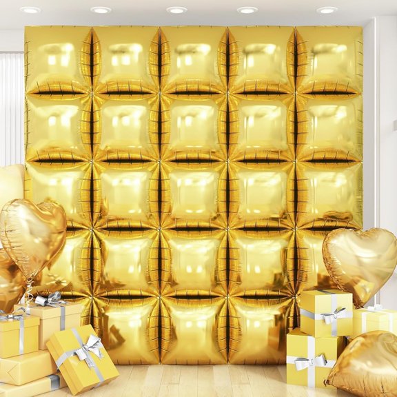 LQQBOX Gold Square Foil Balloon Wall,25Pcs Double Sided Balloons Backdrop Helium Polyester Film Balloon Tunnel Arch Garland Kit for Birthday Bridal Anniversary Baby Shower Party Decorations