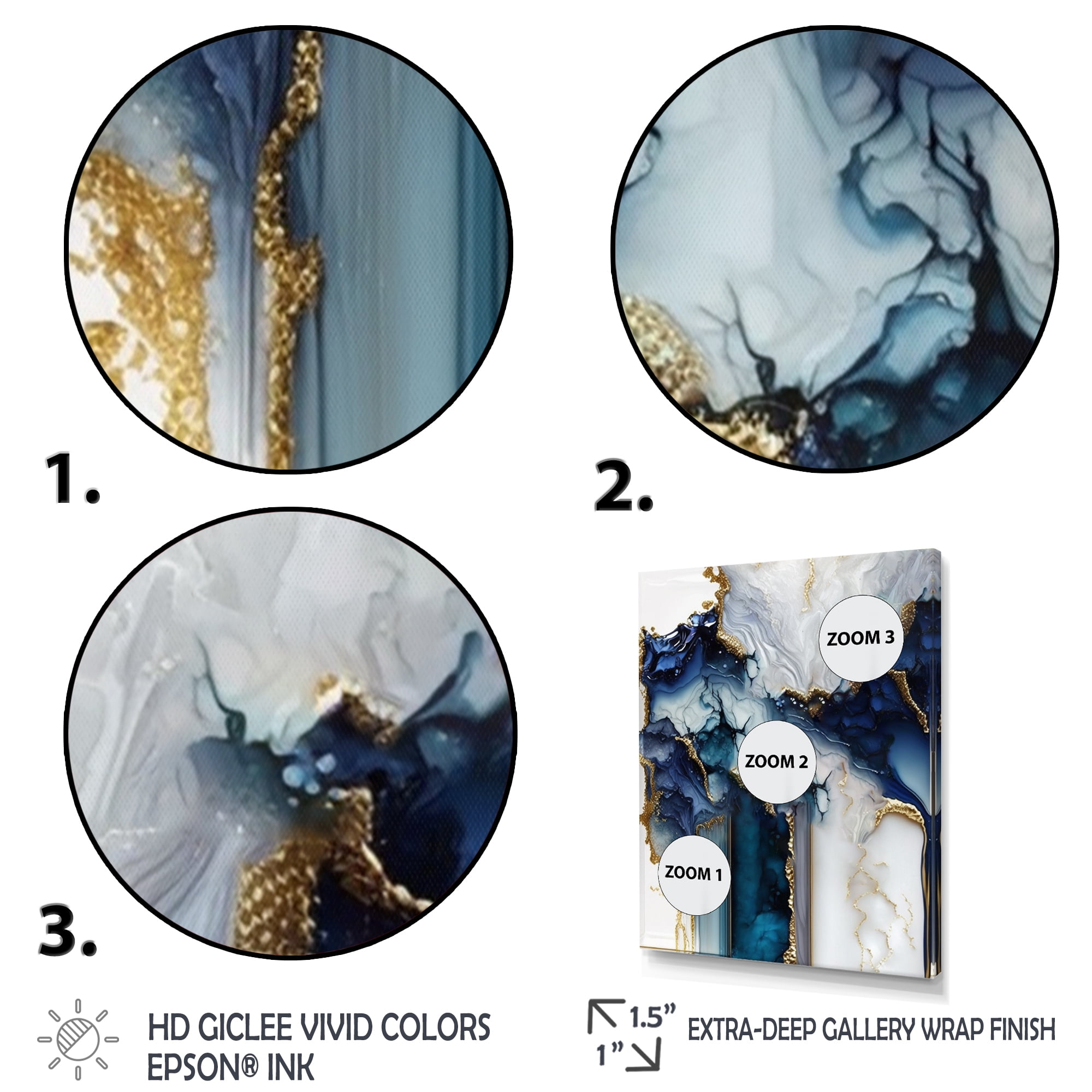 Designart Abstract Geode White And Blue Marble I Canvas Wall Art