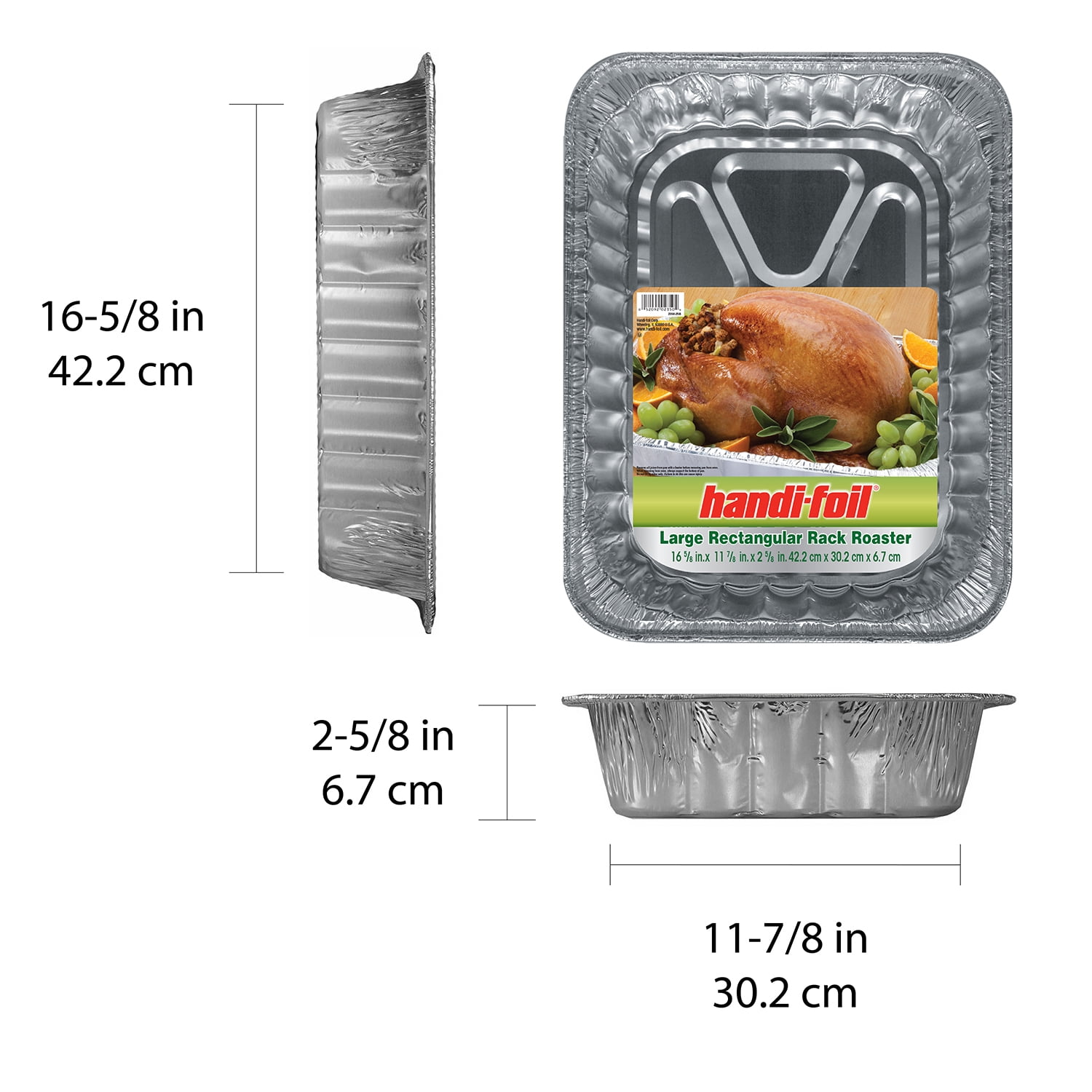 (2 pack) Handi-Foil Aluminum Foil Large Rectangular Rack Roaster Pan, 1 Count 16.625" x 11.875" x 2.625"