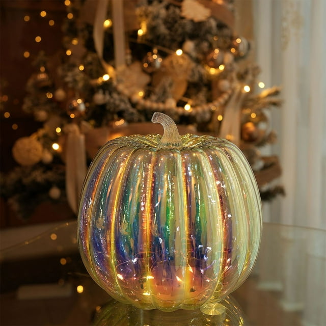 Glass Pumpkin Lamp Lantern for Halloween Night Light, Multicolor Effects with Timer Function, Durable for Bedroom or Garden, Battery Operated for Easy Use