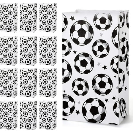 24 Pack Paper Soccer Party Favor Bag Candy Goodie Treat Bags Soccer Print Gift for Football Themed Party Favors