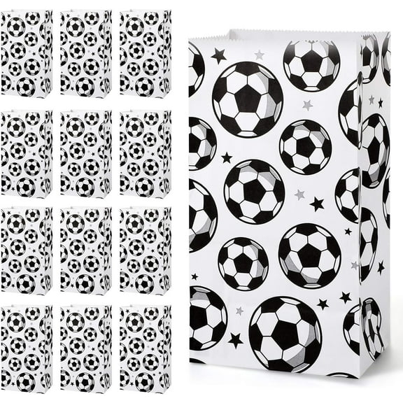 24 Pack Paper Soccer Party Favor Bag Candy Goodie Treat Bags Soccer Print Gift for Football Themed Party Favors