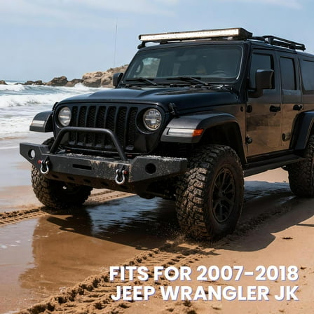 Front Bumper,Jk Bumper Fits 2007-2018 Jeep Wrangler JK, Textured Powder-Coated,Automotive Bumpers with Winch Plate, Bull Bar, D-rings, OE Fog Light Holes