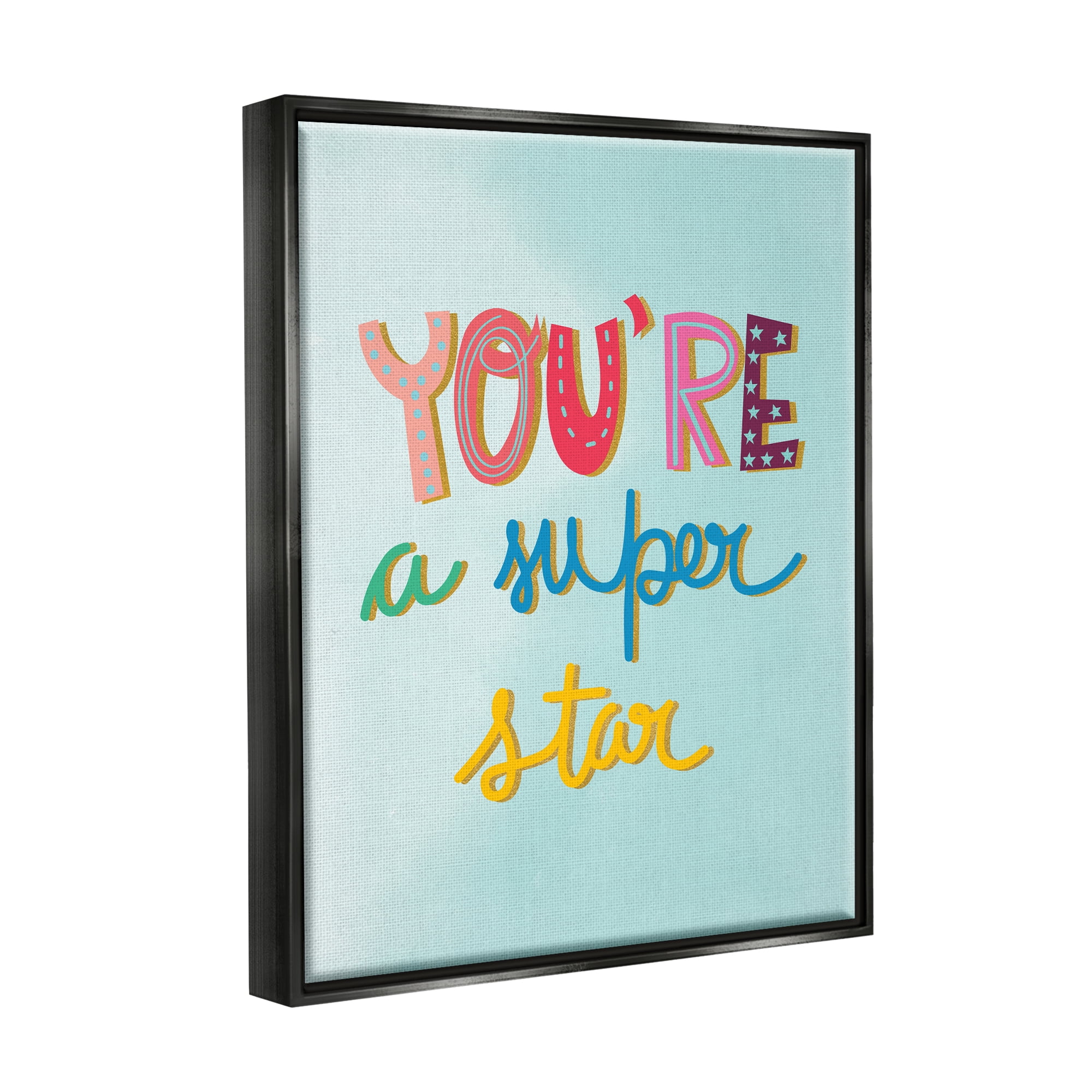Stupell Industries Uplifting Super Star Phrase Inspirational Painting Black Floater Framed Art Print Wall Art, 25 x 31