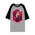thumbnail image 4 of Hazbin Hotel Moda Mujer Casual Cuello Redondo Impreso Raglan Manga Corta Camiseta Top Vermilion/M, 4 of 6