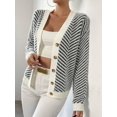 thumbnail image 4 of Women Striped Button‑Front Drop‑Shoulder Knit Cardigan, Casual Long‑Sleeve Outer Top, 4 of 6