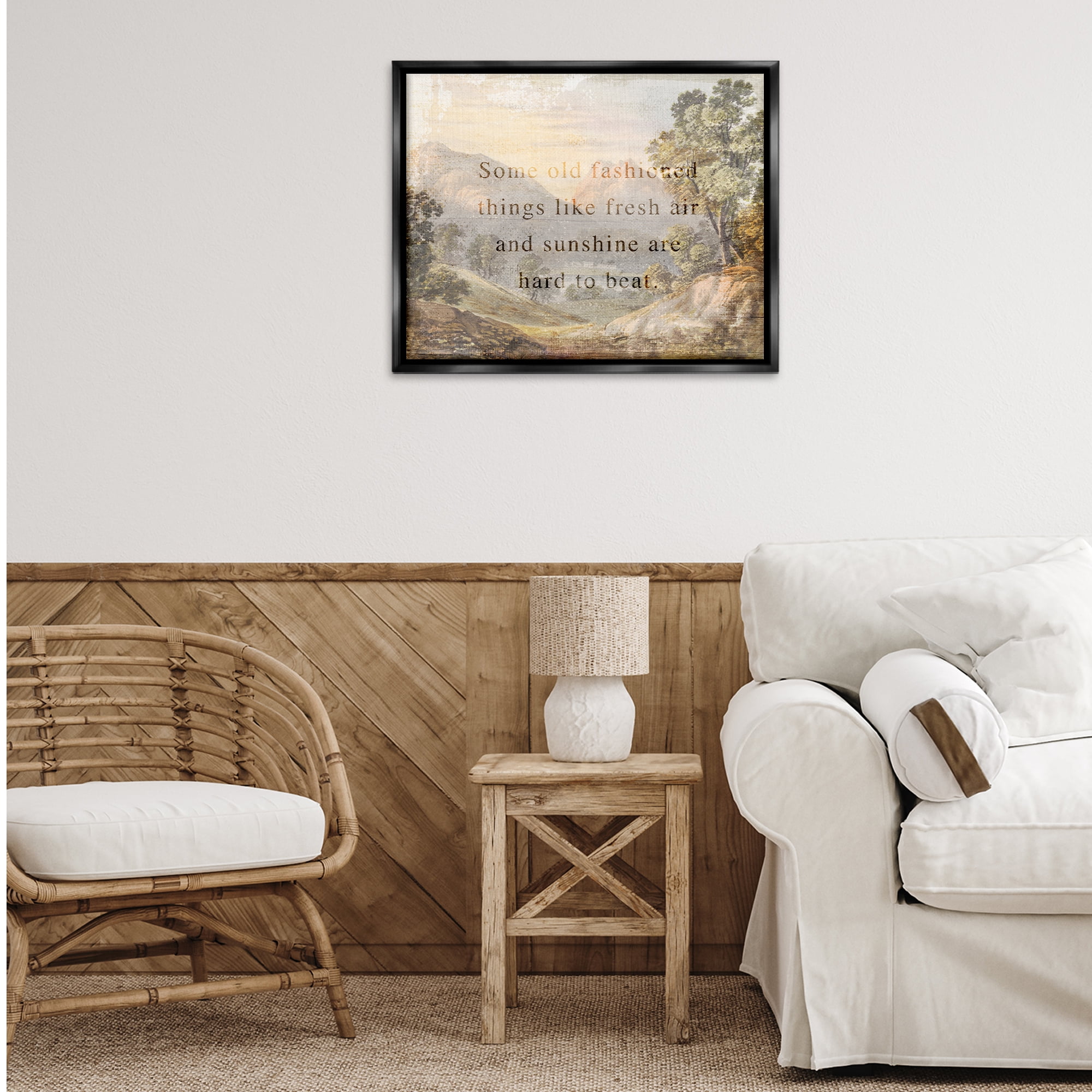 Stupell Industries Fresh Air Sentiment Landscape Landscape & Nature Painting Black Floater Framed Canvas Art Print Wall Art, 31 x 25