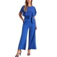 thumbnail image 1 of INSPIRAR CHIC Mono con Mangas Voladas para Mujer, Casual Elegante, Cintura Ajustable, Pantalones de Pierna Ancha, Conjuntos de Una Pieza, Azul Real, 1 of 1