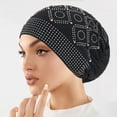 thumbnail image 4 of Chemo Headwear for Women Rhinestone Beanies with Stretch Elastic Turbans Soft Cancer Hats Head Coverings Black One Size, 4 of 5