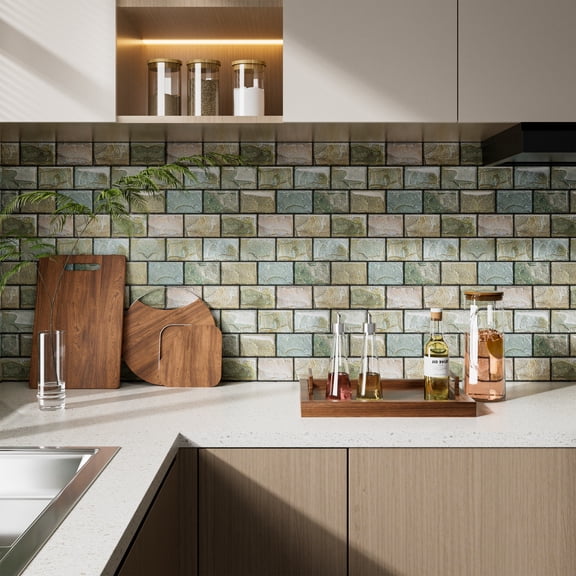 SHINGONE 10 Sheet Peel and Stick Backsplash Tiles, 3D Wall Tiles Stickers Stick on Tiles Backsplash for Kitchen & Bathroom Waterproof Self-Adhesive Vinyl Wall Panels