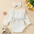 thumbnail image 4 of WIBACKER Newborn Infant Baby Girl Fall Winter Clothes Knit Ruffle Long Sleeve Bubble Romper Bodysuit One-Piece Outfit with Headband, 4 of 10