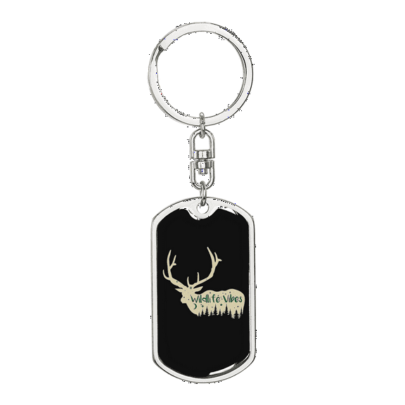 Wild Life Vibes Hunter'S Keychain Stainless Steel or 18k Gold Dog Tag Keyring