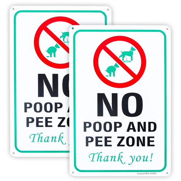 2 Pack No Pee and Poop Zone Dog Yard Sign, 12"x 8" .04" Aluminum Reflective Sign Rust Free Aluminum-UV Protected and Weatherproof