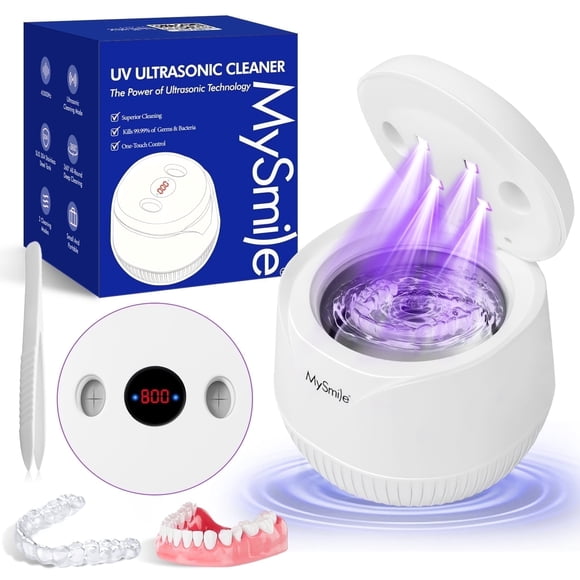 MySmile Limpiador Ultrasónico Portátil 45kHz,, Cápsula Dental para Retenedores, Dentaduras, Alineadores, Aparatos, Protectores y Joyas, Blanco