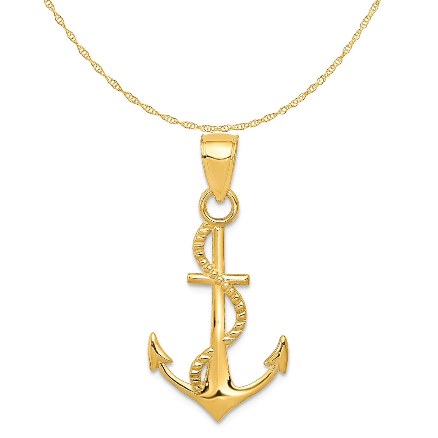 Anchor Rope Pendant 14K Solid Yellow Gold Charm for Chain Necklace NEW 