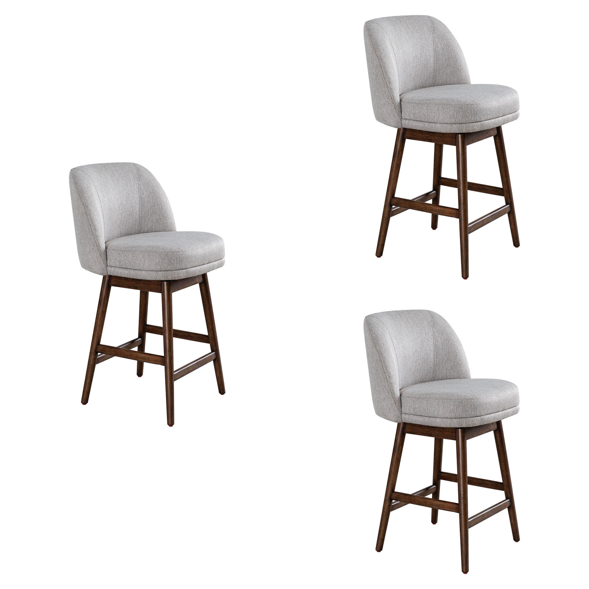 Sadie Brown Solid Wood Upholstered 26" Counter Height Swivel Barstool with Taupe Fabric Seat - Set of 3