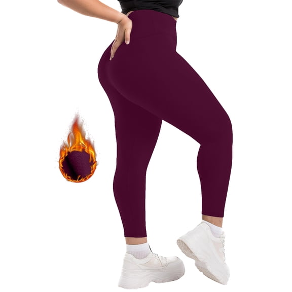 Women's Plus Size Solid Color Butt Lifting Workout Leggings, High Waist Yoga Pants for Women, Tummy Control Athletic Pants, Compression Fit,Wine,2XL