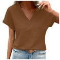thumbnail image 1 of Womens Short Sleeve Textured Tops Summer Casual V Neck Solid Loose Basic T Shirts, 1 of 6