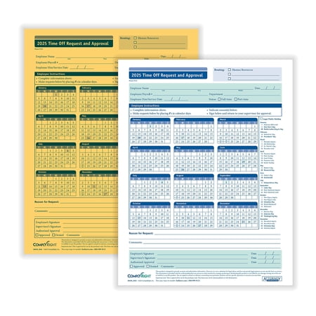 ComplyRight 2022 2-Part Time Off Request and Approval Form Pack of 50 (A0030)