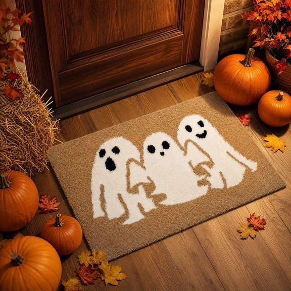 PiGOGI Halloween Natural Coir Doormat, Non Slip Super Absorbent Rubber Backing Gift Idea, for Entryway Porch Indoor Outdoor, Ghost Cute Decor