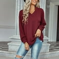thumbnail image 5 of Womens V Neck Oversized Sweaters 2022 Fall Long Sleeve Pullover Loose Knit Comfy Jumper Tunic Sweater Tops, 5 of 5