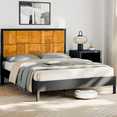 thumbnail image 3 of Madia 48" Queen Bed Frames with Headboard, Platform Bed, Modern Fluted Design, Solid Acacia Wood, Black & Teak Brown, 3 of 10