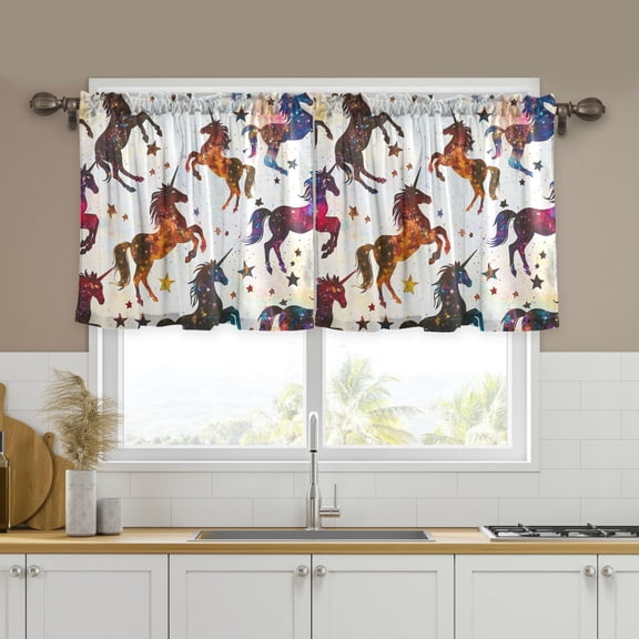 Yayeee Kitchen Curtains Set of 2 Light Filtering 57"x24" Over Sink Window Panels, Rainbow Stars Pattern