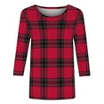 thumbnail image 5 of Aboser 3/4 Sleeve Womens Christmas Shirts Trendy Red and Green Plaid Graphic Tees Going Out Tops for Women Holiday Party Shirt Casual Round Neck Blouse, 5 of 7