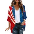 thumbnail image 3 of JURANMO Women's American Flag Kimono Cardigan Plus Size 3/4 Sleeve Shawl Chiffon Cardigans 4th of July Lightweight Beach Cover Up Patriotic Outfits Multicolor M Sale of The Day Clearance, 3 of 6