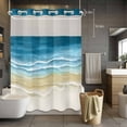 thumbnail image 3 of Teal Blue Gradient Beach No Hook Shower Curtain with Snap in Liner Abstracts Seaside Ocean Wave Coastal Waterproof Bathroom Shower Curtain with See Through Top Window for Bathtub 60" x 72", 3 of 9
