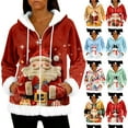 thumbnail image 5 of Women's Casual Fashion Long-Sleeve Zip-Up Fleece Hooded Cardigan with Christmas Print, Cozy and Warm for Winter Season,Orange,2XL, 5 of 8