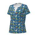 thumbnail image 3 of Wukai Dinosaur on the Beach Vacation Casual V-Neck Graphic Tees for Women: Lightweight and Breathable Summer Tops with Stylish Design-X-Large, 3 of 8