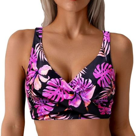 HABDGIKS Women Bikini Top Lace Up Floral Underwire Full Coverage Push Up Racerback Swim Crop Tie Back Bathing Suit Swimwear