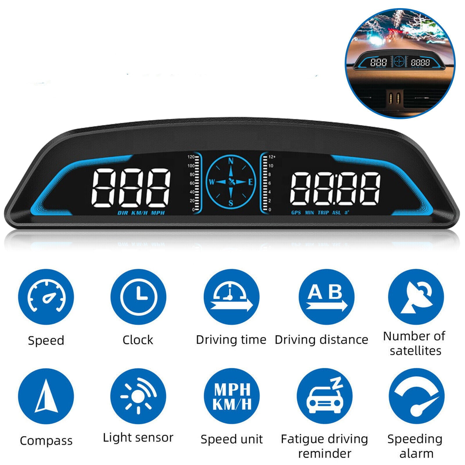Digital GPS Speedometer Universal Heads Up Display for Car LCD Display HUD Alert Alarm Trip Meter for - Walmart.com