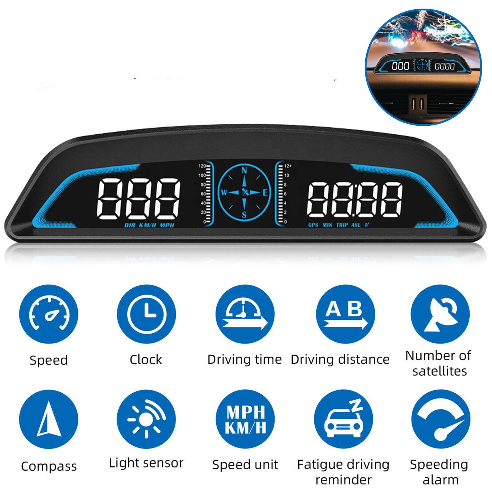 Digital GPS Speedometer Universal Heads Up Display for Car LCD Display