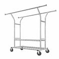 thumbnail image 1 of Exenoray Heavy Duty 630lbs Double Rod Clothing Rack, Adjustable Clothes Rack on Wheels with 2 Metal Shelves, Industrial Garment Organizer for Bedroom, 1 of 7