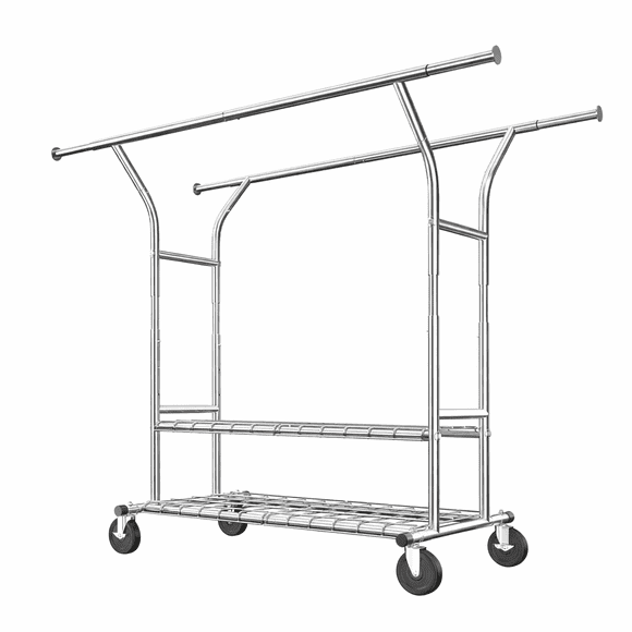 Exenoray Heavy Duty 630lbs Double Rod Clothing Rack, Adjustable Clothes Rack on Wheels with 2 Metal Shelves, Industrial Garment Organizer for Bedroom