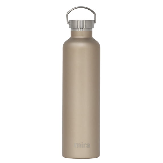 MIRA Alpine Stainless Steel Vacuum Insulated Water Bottle with 2 Lids | 34 oz (1000 ml) | Champagne