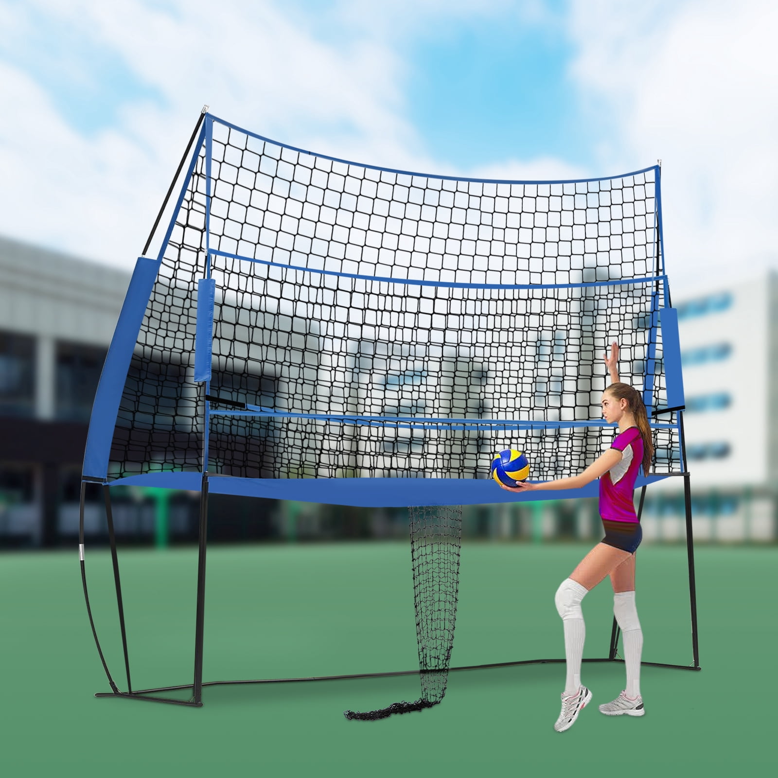 Blue Adjustable Volleyball Training Net – 8ft to 6.5ft Height, Multi-Sport Use for Badminton & Tennis – Durable Nylon & Steel – Easy Setup, Portable