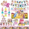 thumbnail image 2 of Decoración de cumpleaños de princesa Disney para niños y niñas, suministros de fiesta con temática de Blancanieves, platos de papel, vasos, globo de melocotón, 2 of 4