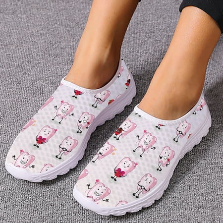 

Cartoon Dental Loafers Pink Tooth Print Comfortable Breathable Shoes Medical Nurse Shoes Women s Slip On Shoes Flat