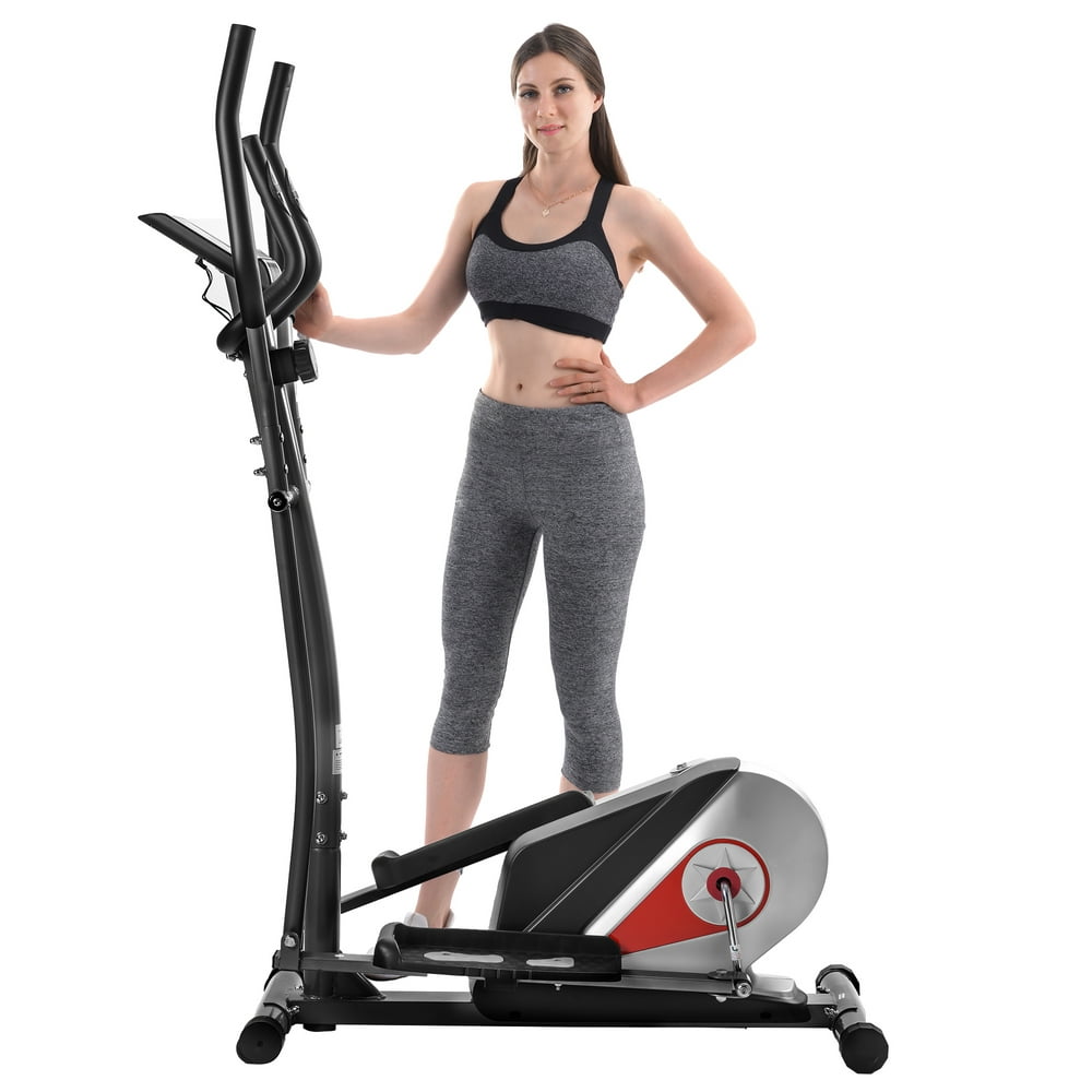 EUROCO Elliptical Trainer Magnetic Smooth Quiet Driven Elliptical Bike w/Heart Rate Monitoring, Red