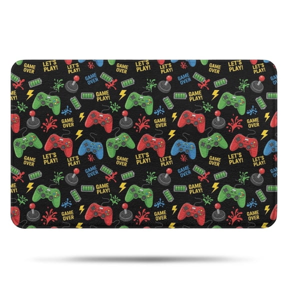 Green Red Controllers Games Icons Black Pattern Bathroom Rugs Mat,Non Slip Microfiber Bathroom Rug,Rubber Backing,Soft Bathroom Mats for Bathroom Floor,Tub and Shower,17x27in(43x68cm)
