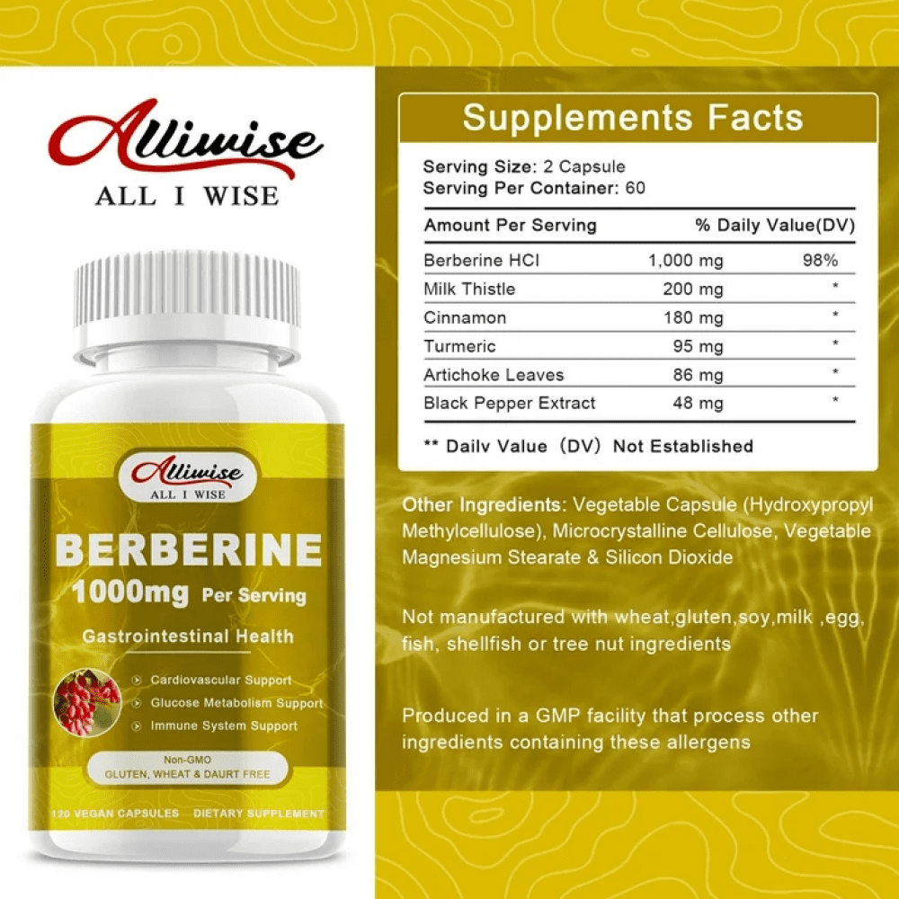 Berberine Supplement - 1000mg Berberine with Ceylon Cinnamon, Milk Thistle & Turmeric Extract, Organic Herbal Formula Support Gastrointestinal Function, Cardiovascular & Glucose Metabolism