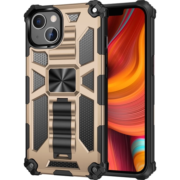 Rugged Case for iPhone 13 Pro Max Heavy Duty Hybrid Case with Built-in Kickstand Magnetic Shockproof Case Men Boys For iPhone 13 Pro Max,Gold