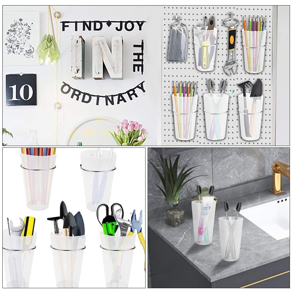 IBASETOY 5Sets Pegboard Cup and Hook Storage Organizer for Shop with Assorted Color ABS Cups and Steel Hooks